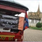 CamboFest tuk tuk at the Royal Palace, Phnom Penh - celebrating Cambodia's first international film festival event since the end of the Khmer Rouge regime