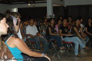 a crowd of youth gather at the CamboFest Cambodia International Film Festival