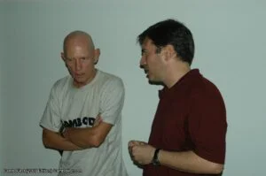 John Shapiro talks with photographer Jim Mizerski at CamboFest Cambodia International Film Festival