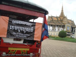 Tuk tuk advertising the first edition of the CamboFest Cambodia International Film Festival in 2007